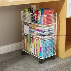 Mobile Bookshelf Under The Table Shelf Storage Bookcase Storage Shelves Cabinet Closet Metal for Home Office Organizer