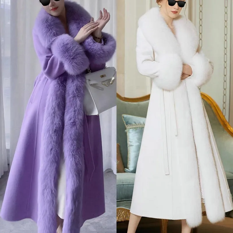 

New hybrid fur and fleece coat mid-length thickened waist-cinching