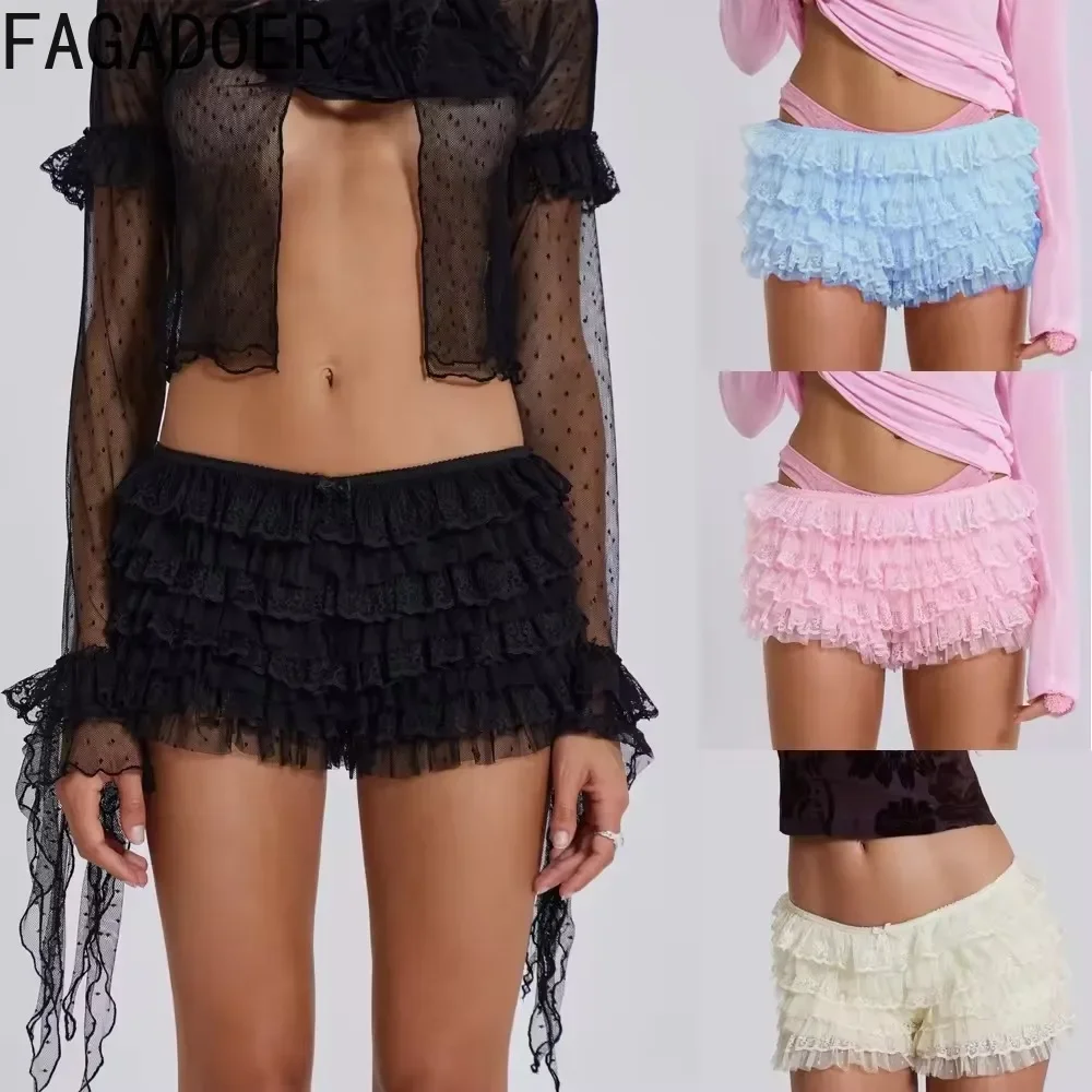 

HLJ Sexy Mesh Ruffle Mini Shorts Skirt Women Solid Color Ruched High Waist Printed Slim Skirt Female Hot Girl Stacked Bottoms