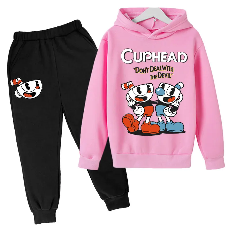 Kids Game Cuphead hoodie  cotton Kids hoodie pants two-piece childrens clothing set 4-14 year children clothing Kids hoodies