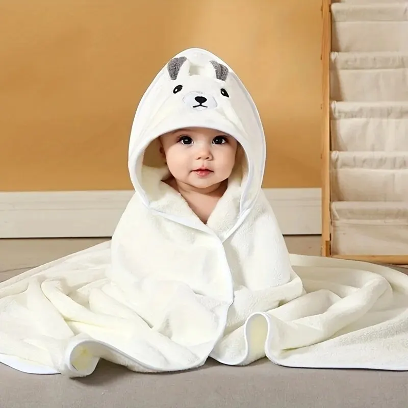 1 Piece Baby Bath Towel Super Absorbent Polyester Material Cute Animal Hooded Bath Towel Bathroom Supplies Beach Cape