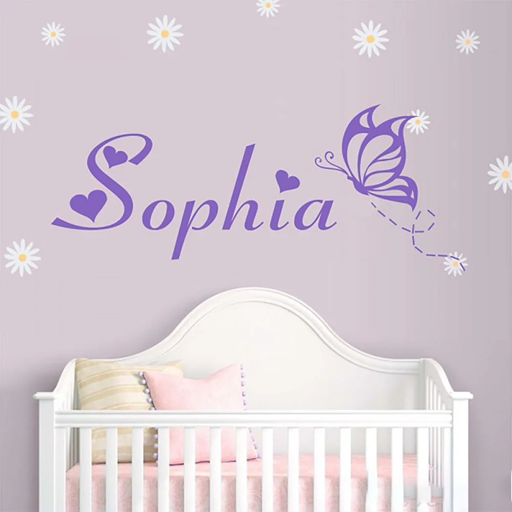 Girls bedroom background wall vinyl home personalized butterfly name decal decal decoration   kids room decoration P-10