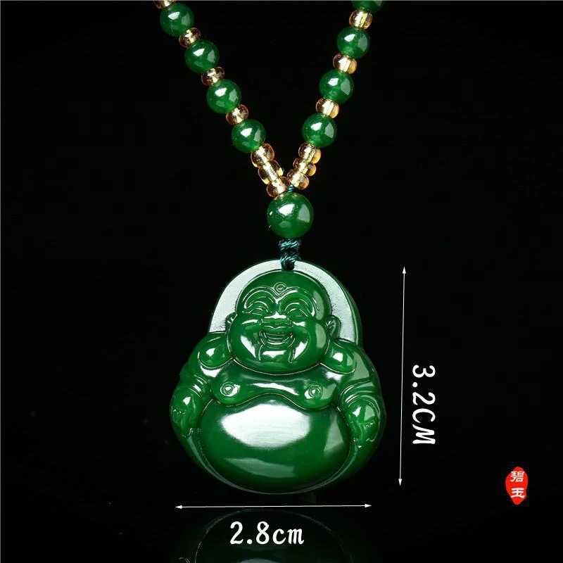 Magical Happy Buddha Pendant Bless Lucky Amulet Necklace Green Jade Hanging Necklace Talisman