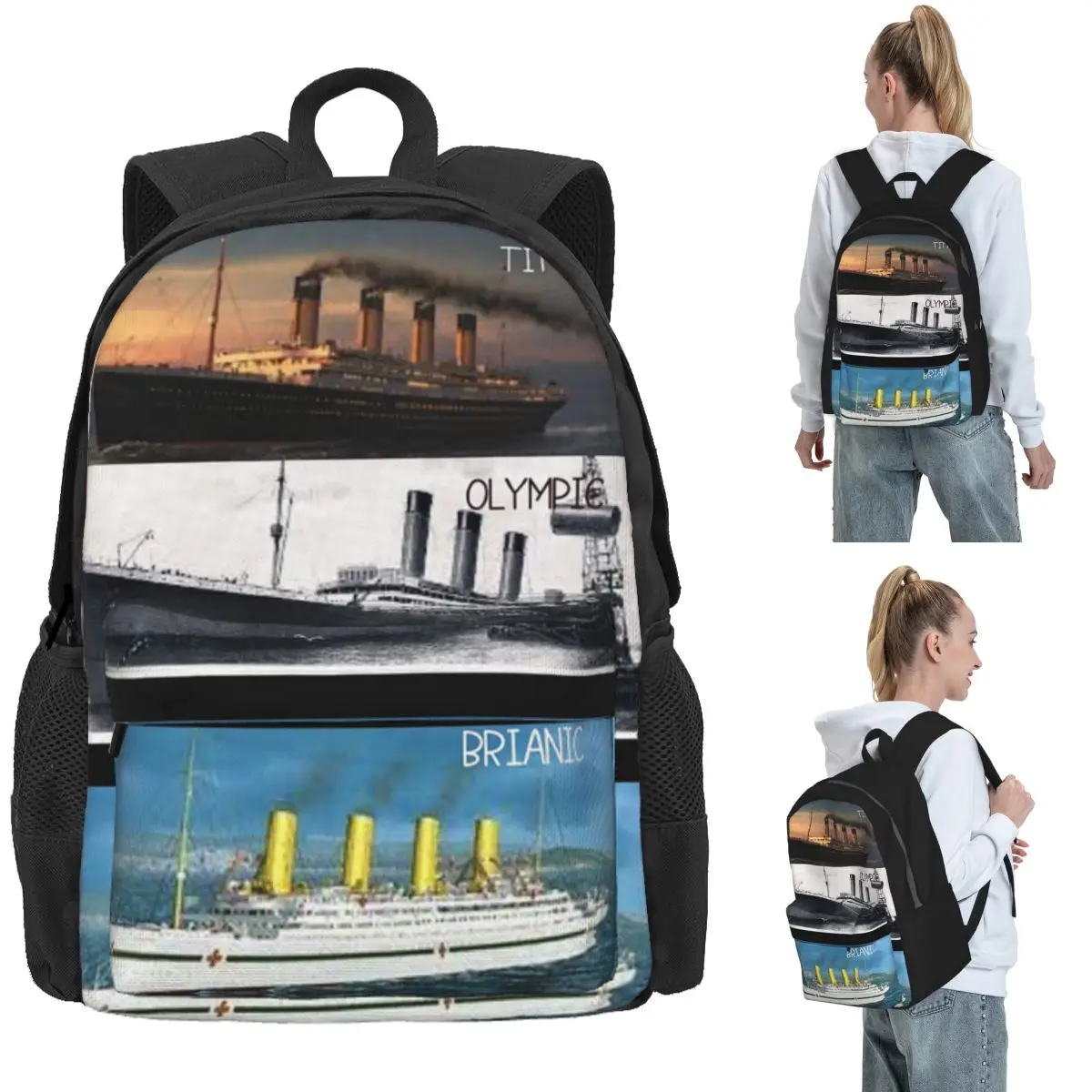 Titanic Britanic Sister Ship Iceberg White Star Liners Backpack Daypack Boys Girls BookBag School Bag Shoulder Bags