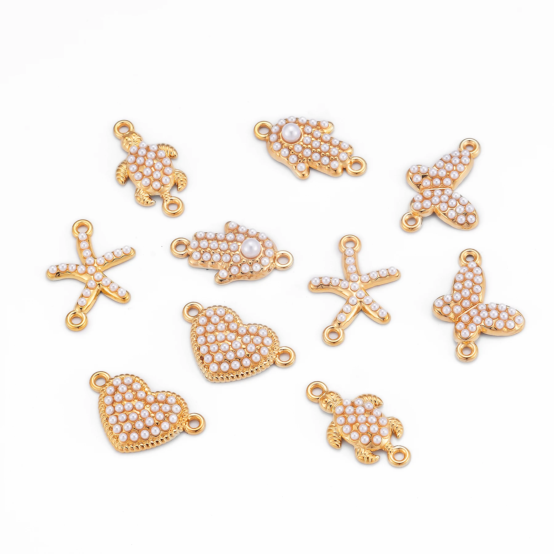 4 Stück/Set Edelstahl-Verbindungsstücke mit zwei Löchern, Schmetterling, Herz, Seestern, Hamsa-Hand-Anhänger für DIY-Halsketten, Armbänder und Schmuckherstellung – Detail 2