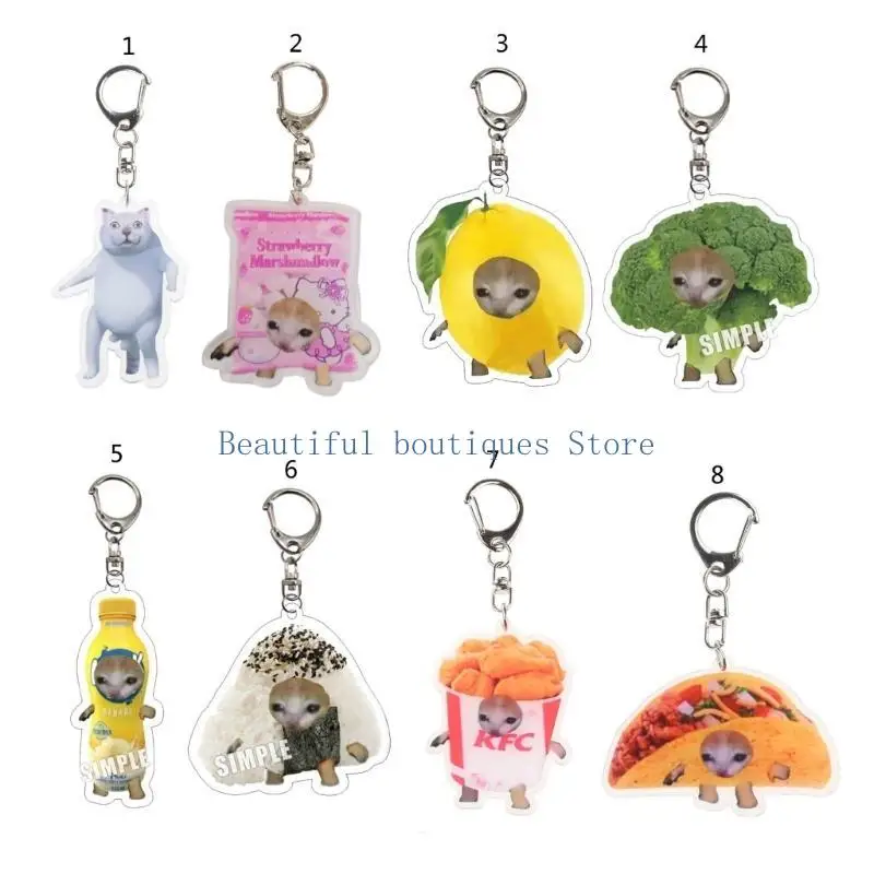 U4LF Funny Acrylic Keychain with Strange Food Cat Pendant for Students Cat Lover Humorous Backpack Pendant Keyring Unisex