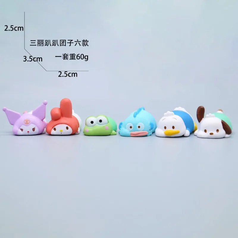 Wholesale 6pcs Sanrios Kawaii Mini Figure Doll Anime Hello Kitty Hangyodon Kuromi Pochacco Cartoon Desktop Decor Ornament Toys