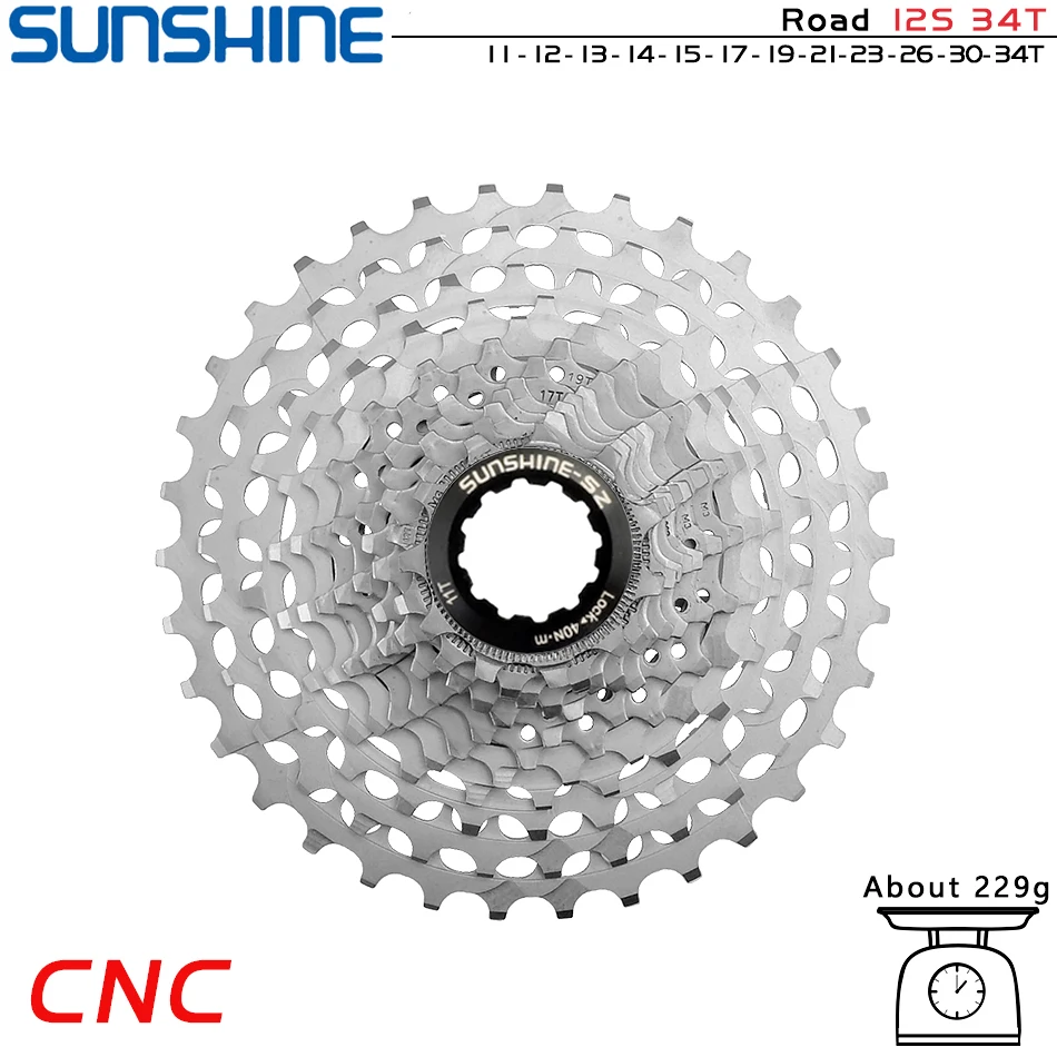 

Дорожная Сверхлегкая кассета SUNSHINE 11S/12 Скоростей для велосипеда, свободное колесо 28T/32T/34T36T CNC, ажурная система HyperGlide с маховиком