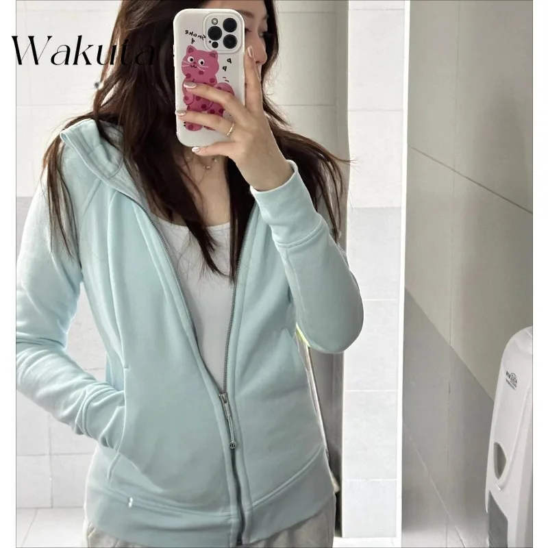 WAKUTA Casual Sports Hooded Zipper Tank Classic LU Models Slim Padded Warm Jacket Fashion Spring/fall Commuter Cardigan 여성 반팔 니트