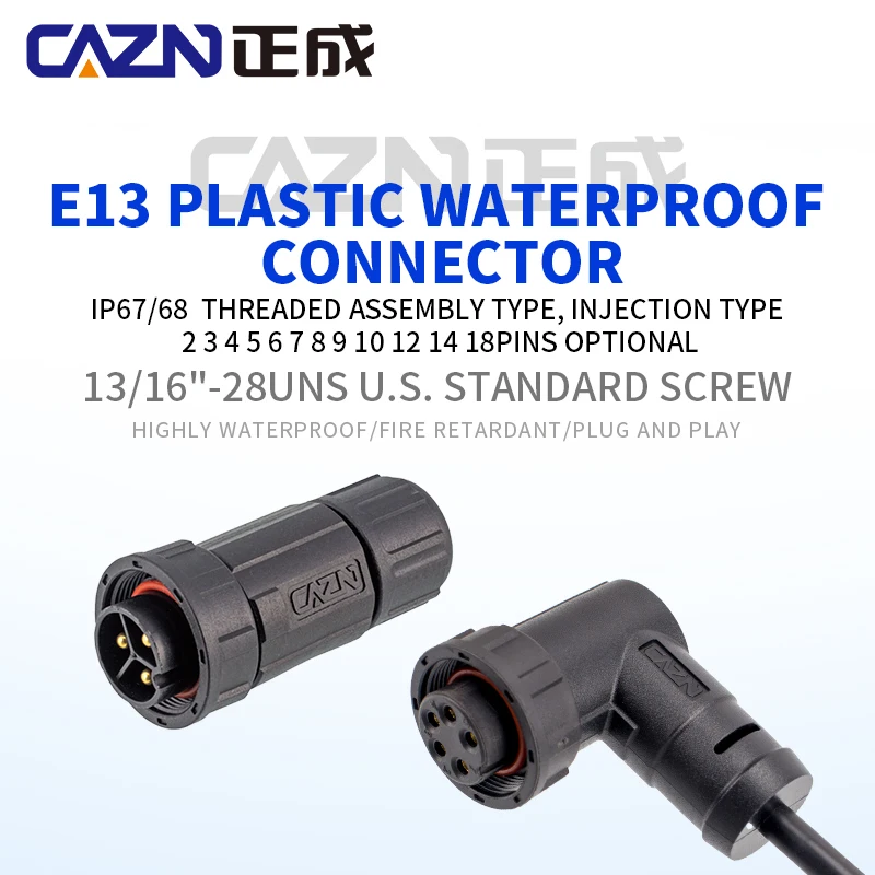 E13 Plastic Waterproof Straight Female Male installable Plug 2-18 pin assembled connector Threaded Mating Plug