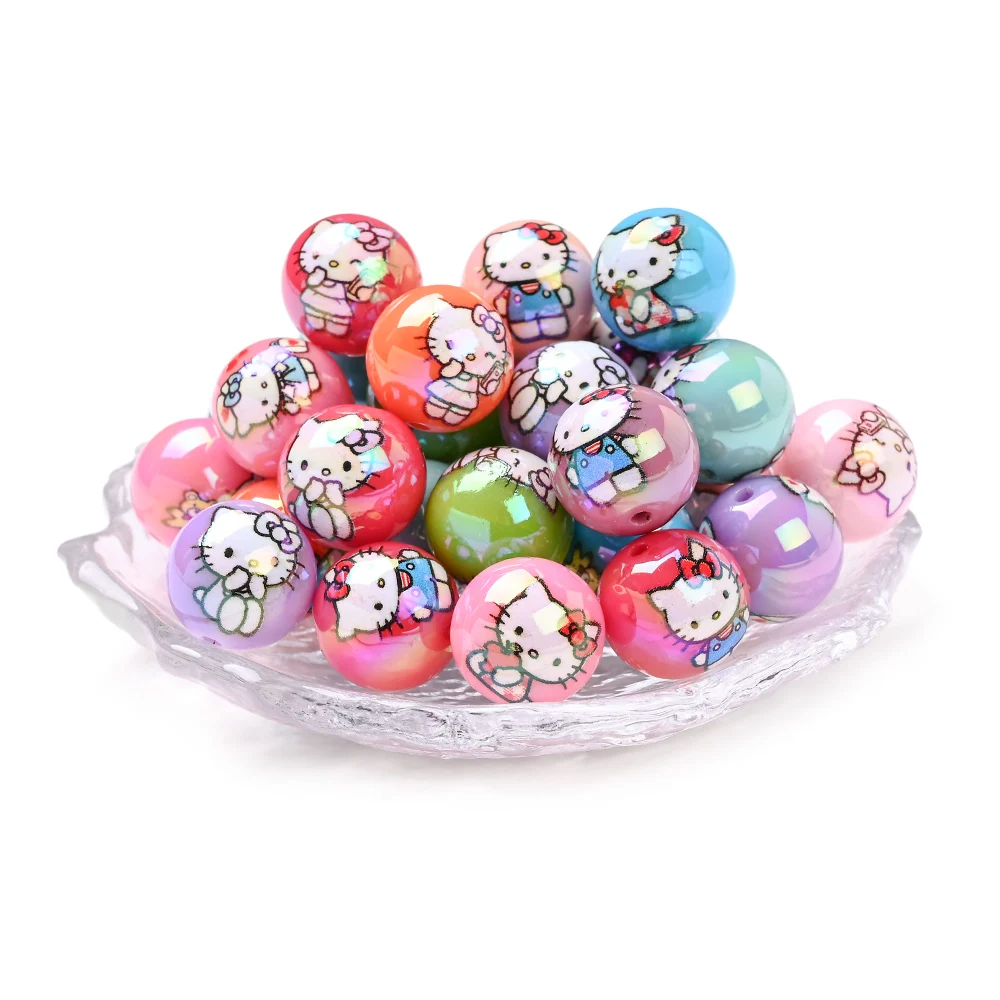 10 Buah Manik Akrilik Campuran Acak 16mm Motif Sanrio Bulat Untuk DIY Rantai Empeng Bayi Perhiasan Aksesoris Buatan Tangan