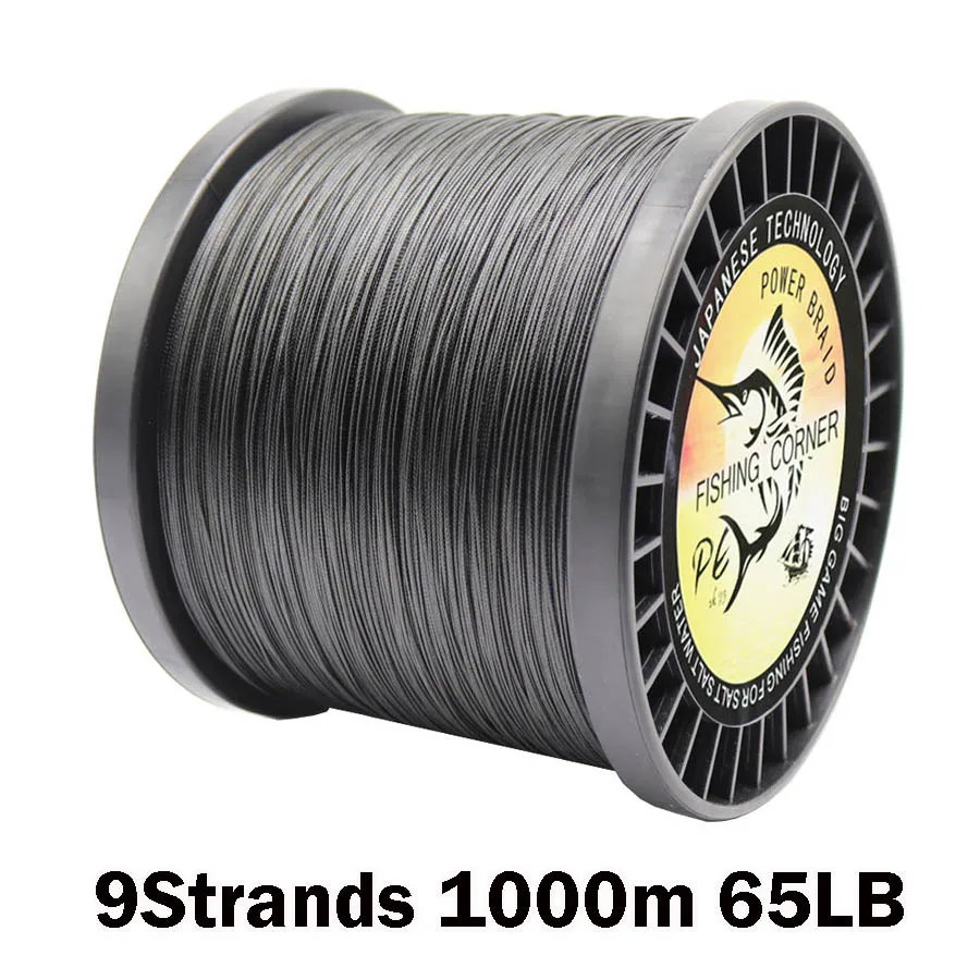

9Strands Fishing Line 1000m Smoother Braided PE Lines 0.38mm 65LB Black Multifilament PE Braid Wire for Saltwater