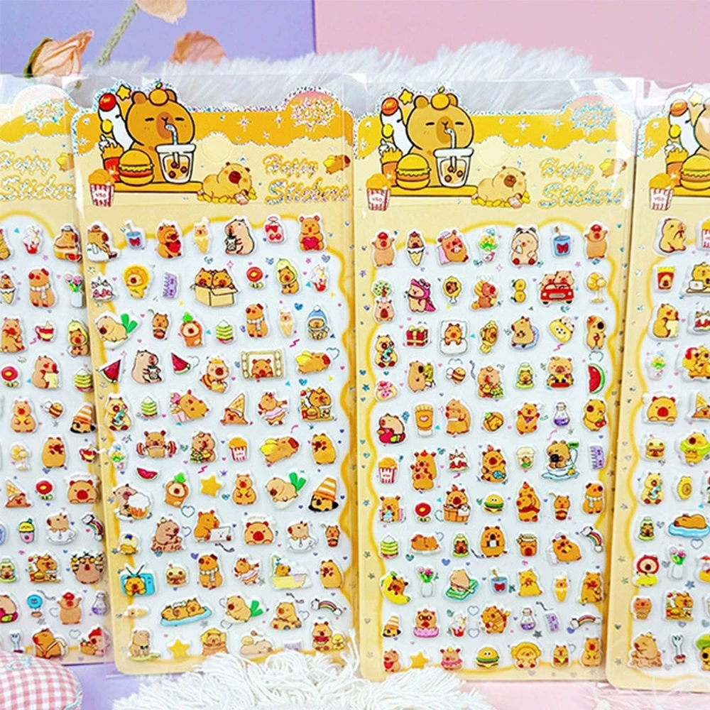 

4pcs Funny Cute Capybara Cartoon 3D Puffy Stickers Stationery Suitcase Phone Laptop DIY Waterproof Decoration Bubble Sticker Toy