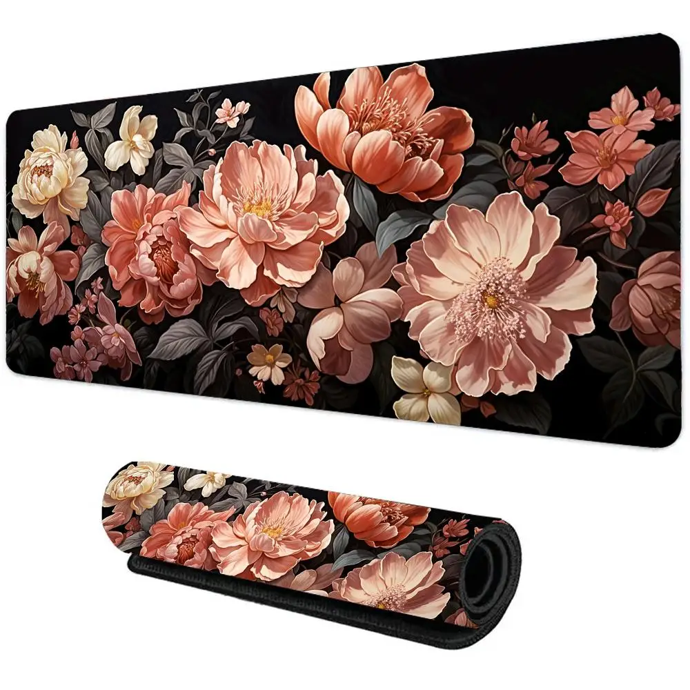 

Large lowers Gaming mouse pad pink peony rectangular table mat dirt-resistant wear-resistant edge-locked keyboard pads XXL