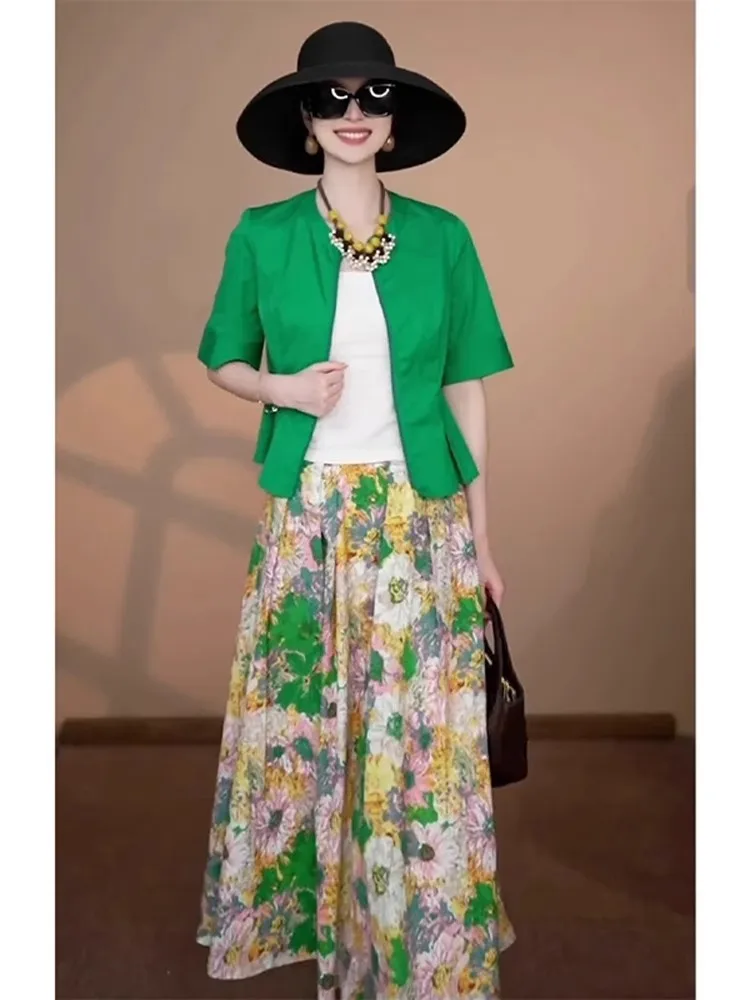 Ele een Bubble Sve Floral terne haut et jupe ensemble femme Faion tenue d'été ort Sve fermeture à glissière