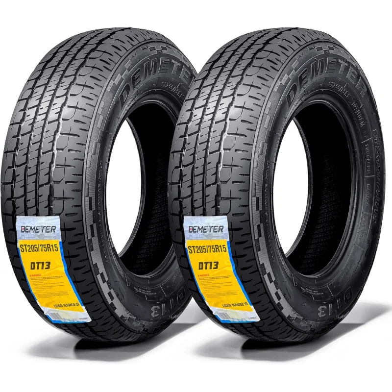 Set 2 Radial Trailer Tires 205/75R15,Heavy Duty ST 205/75R15, 8 Ply Load Range D All Season Traction