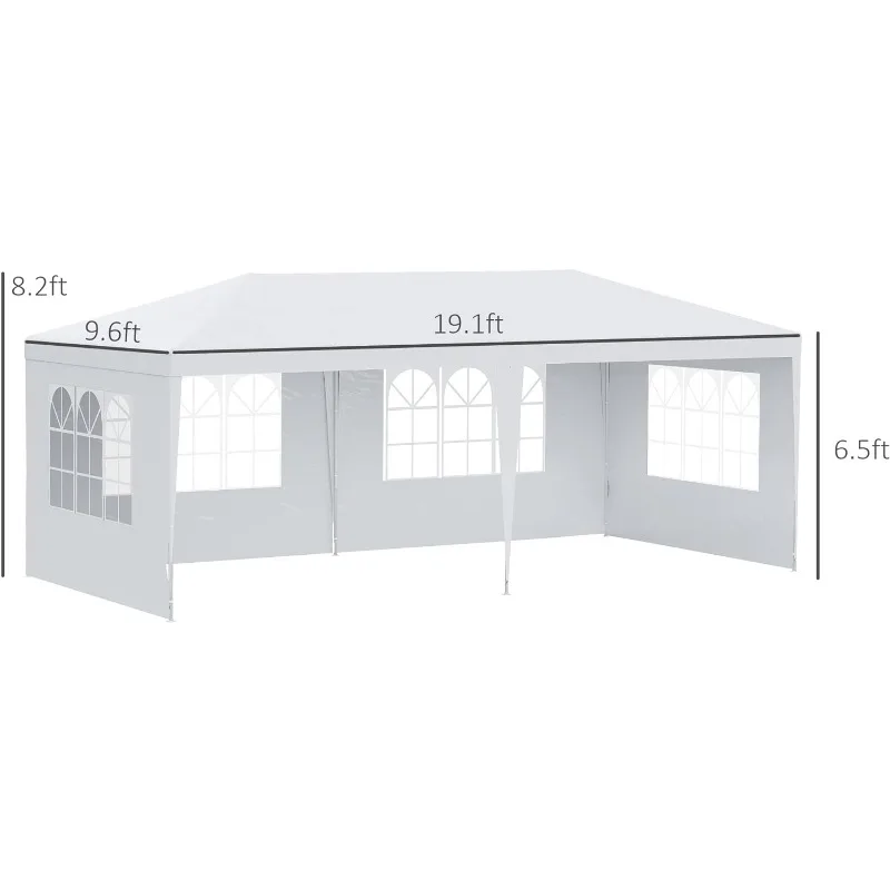 10\' x 20\' Large Party Tent, Event Shelter Gazebo Canopy with 4 Removable Side Walls for Weddings, Picnic, White