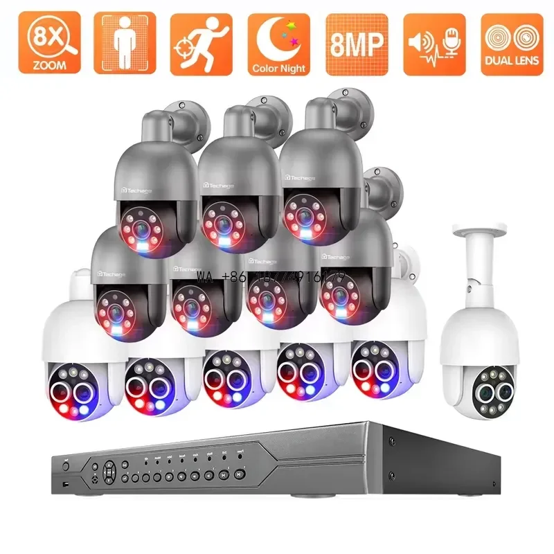 wmwmnu 16CH 4K 8X Hybrid Zoom PTZ Dual Lens POE Security System HD 8MP Outdoor CCTV Record Surveillance Protection Kit H.265