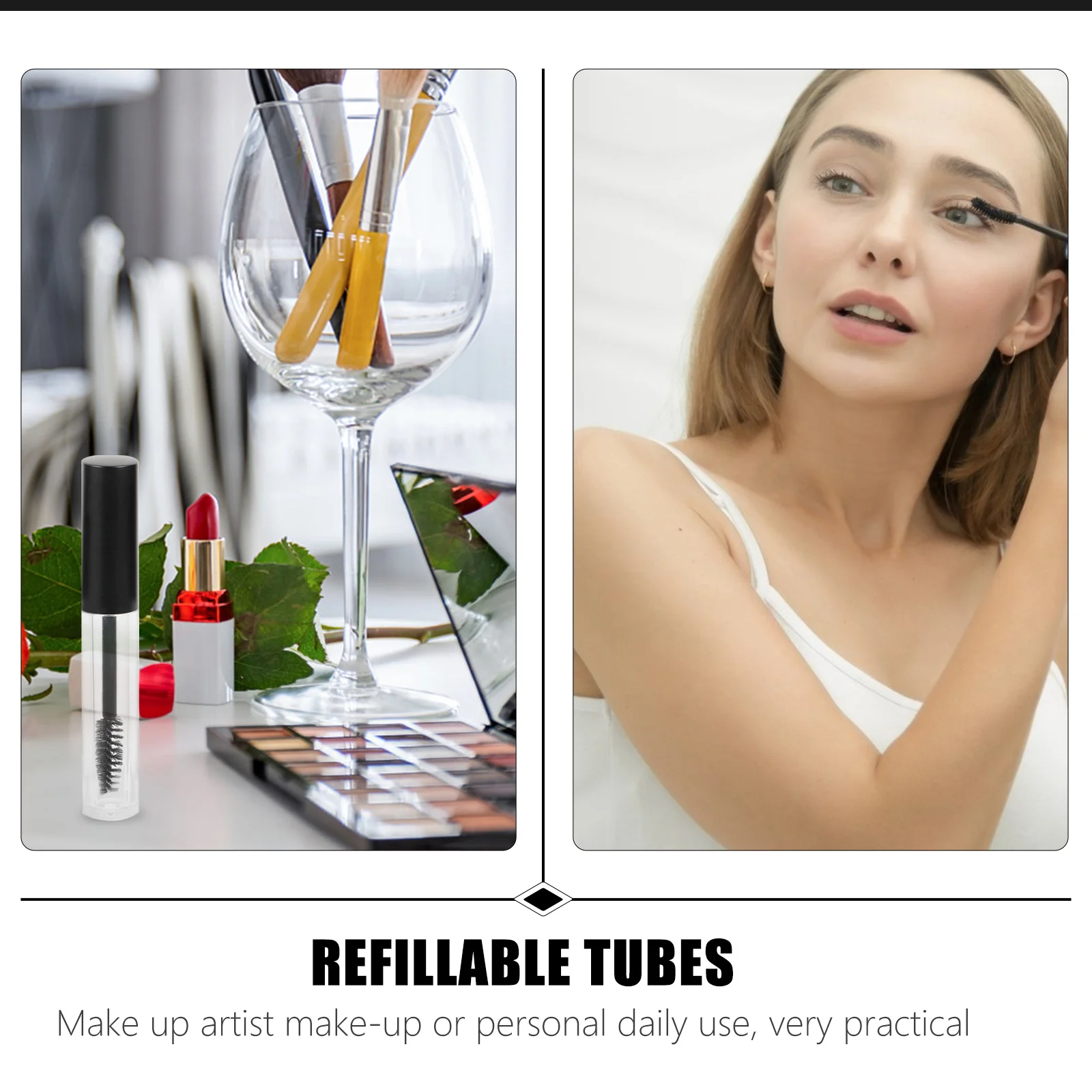 

6Pcs Matte Black Cap Eyelash Cream Container Lightweight Empty Mascara Tube Portable Eyelash Brush Bottle for Makeup Bag