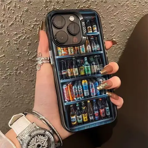 Интересный чехол для телефона с холодильником и пивным напитком для iPhone 16, 15, 13, 14, 12, 11 Pro Max Plus X XS, противоударный жесткий чехол