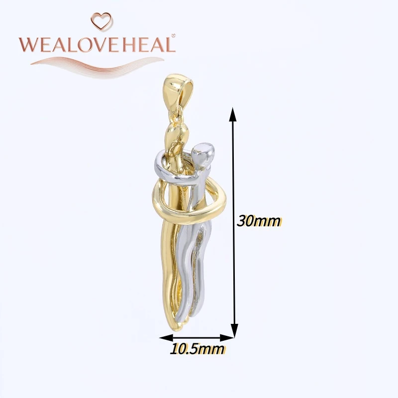 anhänger schmuck，anhänger schmuckherstellung，2er-Set 18K vergoldeter Messing-Anhänger, zweifarbiger Umarmungs-Liebhaber-Charm für DIY-Halsketten-Schmuckzubehör, Geschenk – Detail 31