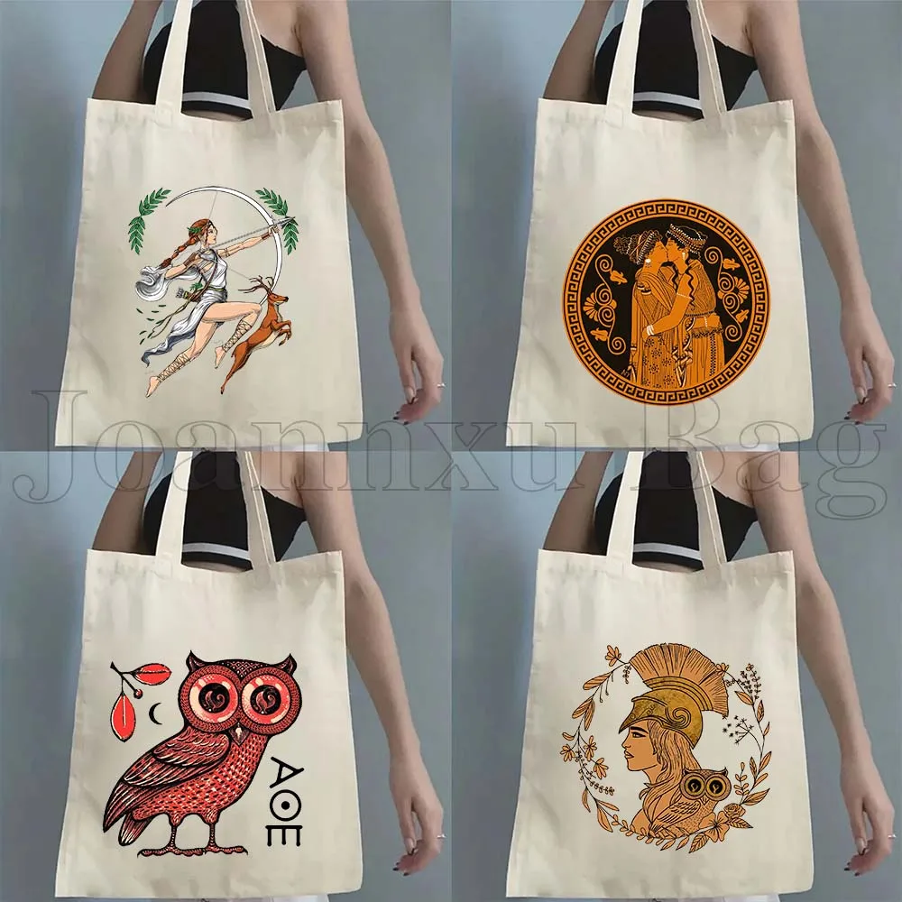 Bolsa de Mano de Lona con Diseño de Ánfora Ateniense de la Antigua Grecia, Búho de Atenea, Regalos de Grecia, Estilo Harajuku, para Compras, Casual, de Algodón