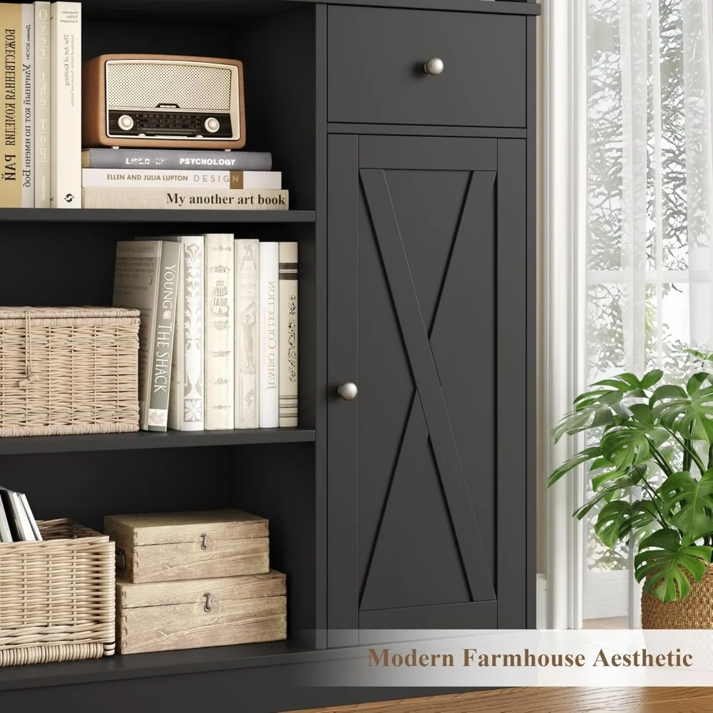 "74 Inch Tall and 45 Inch Wide Modern Bookshelf with Storage and Doors"