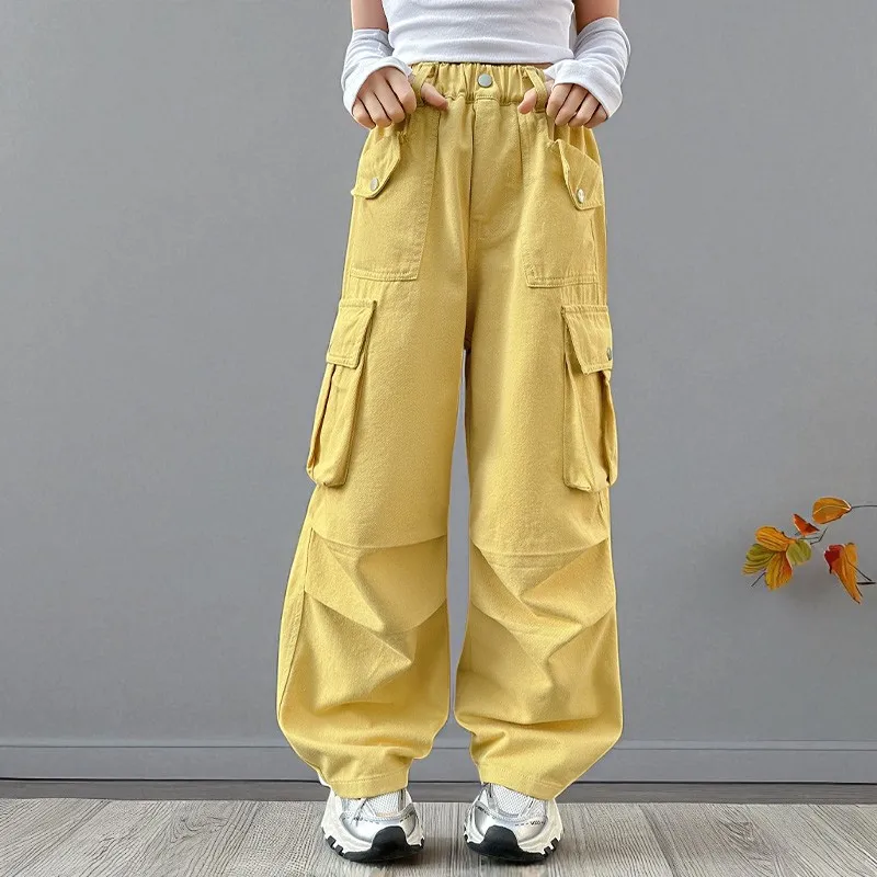 

Young Kids Trousers Girls Cargo Pants for Baby Outfits Children Wide leg Pants School Teenagers Clothes 5 7 9 10 11 12 13 Years