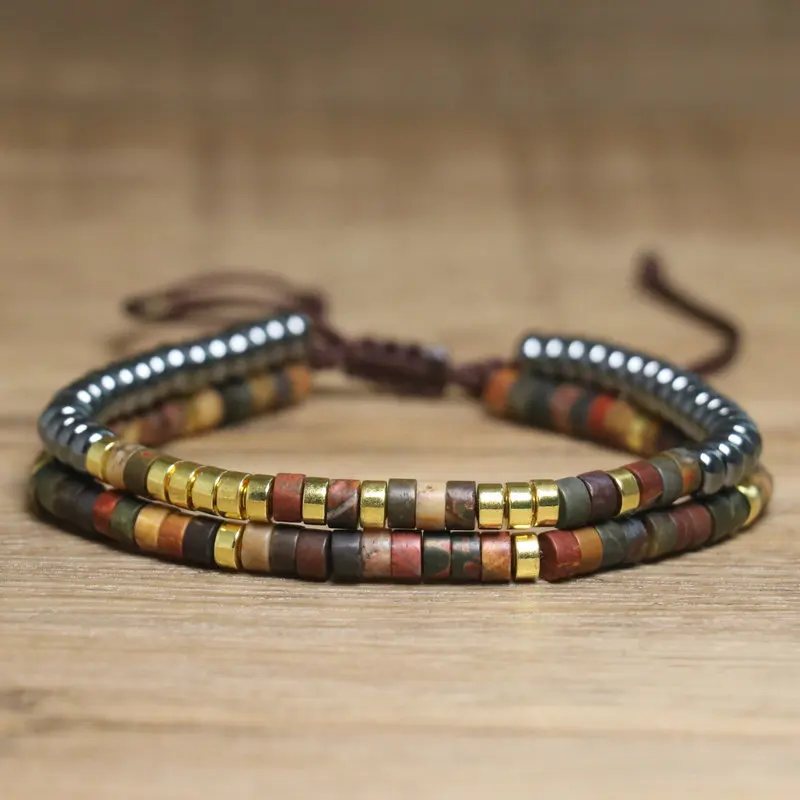 Zartes Picasso-Stein-Armband, handgefertigt, Perlenweberei, verstellbar, Yoga-Heilung, böhmisches Perlenarmband für Paarschmuck
