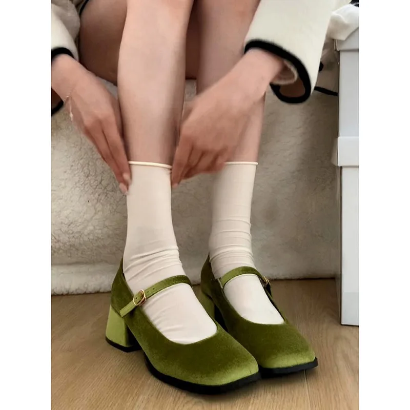 Retro Woman Shoes Modis Square Toe Shallow Mouth Autumn Casual Female Sneakers 2023 Fall On Heels Winter New Comfortable Pumps P