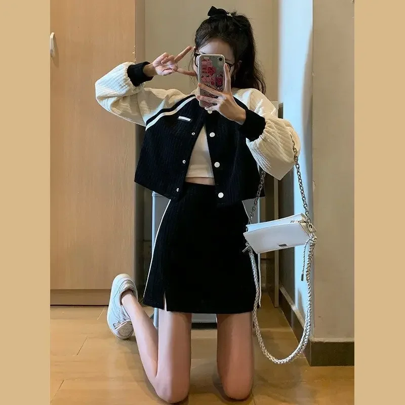 Spring Autumn New Sets To Dress Women's Preppy Suit Korean Sweet Short Jacket Top Casual Sports Skirts 2 Piece Set Matching Sets