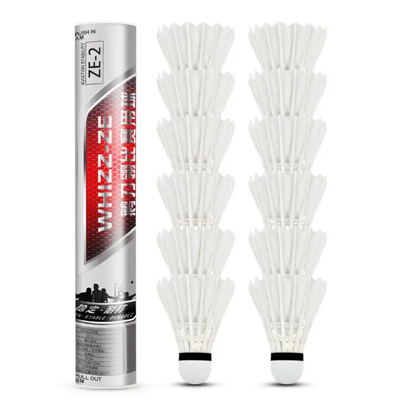 12 piece shuttlecoke tube packing Class A grade super durabel white color goose feather badminton shuttlecock