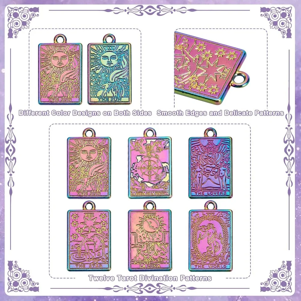 Colgante de Tarot Chapado en estante, colgante de aleación rectangular de Color arcoíris para pulsera, pendiente y collar, personalizado