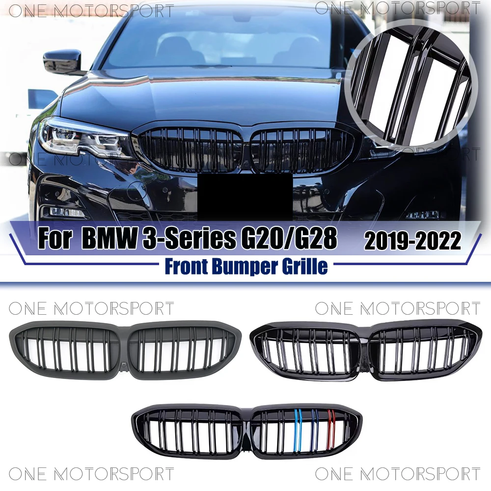 

Double Line Style Glossy M-Color Front Bumper Grille For BMW 3-Series G20 G28 2019-2022 Glossy Black Racing Grille Bumper