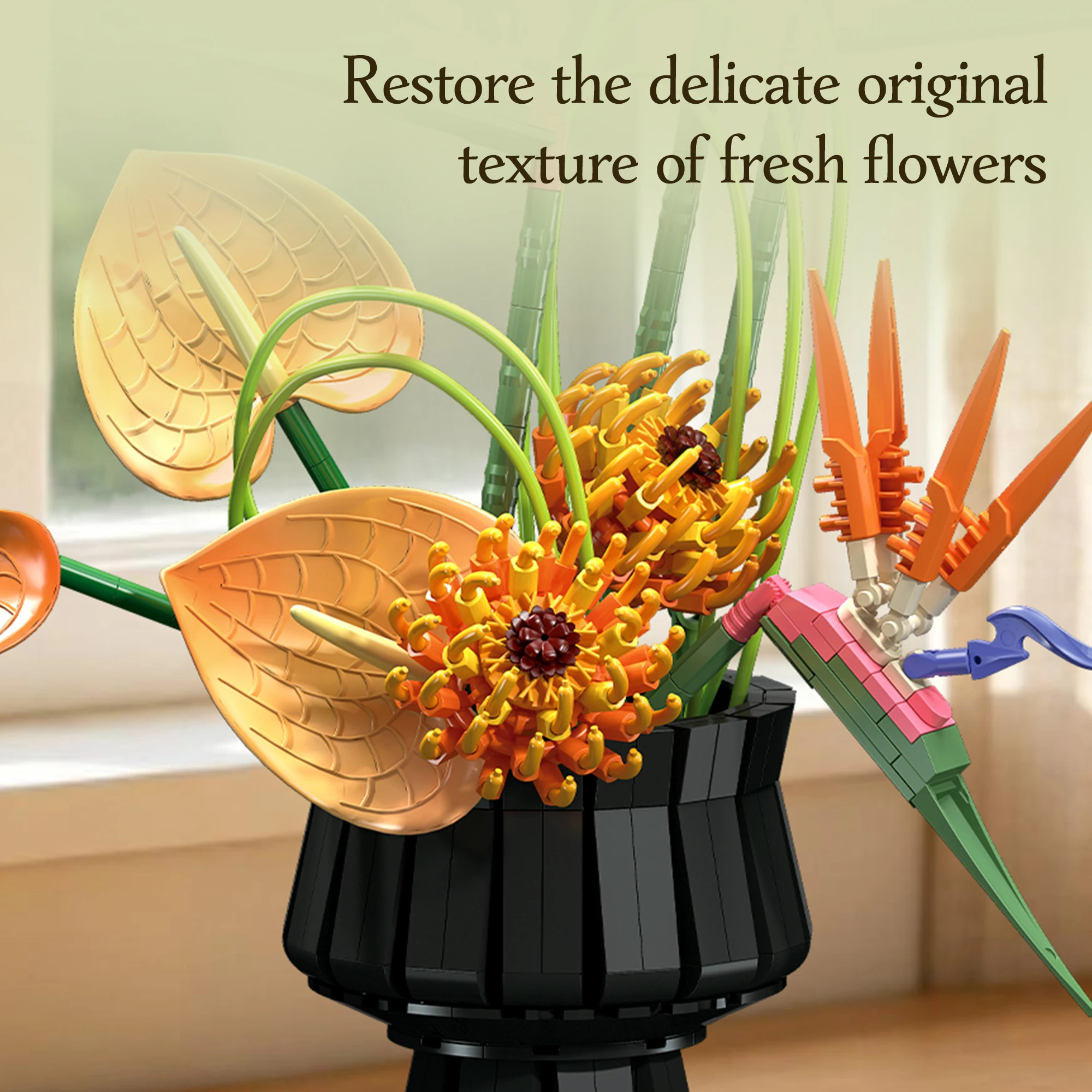Tropical Bird of Paradise Flower Building Blocks Set Exotic Home Decor DIY Model Ornament Symbol of Freedom and Good Luck Gift view 3