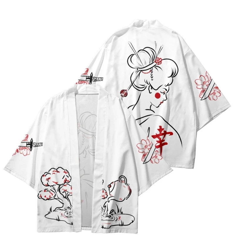 

Singing Girl Print Kimono Yukata Men Women Cardigan Loose Blouse Haori Asian Anime Clothes Harajuku Japanese Kimono Shirt
