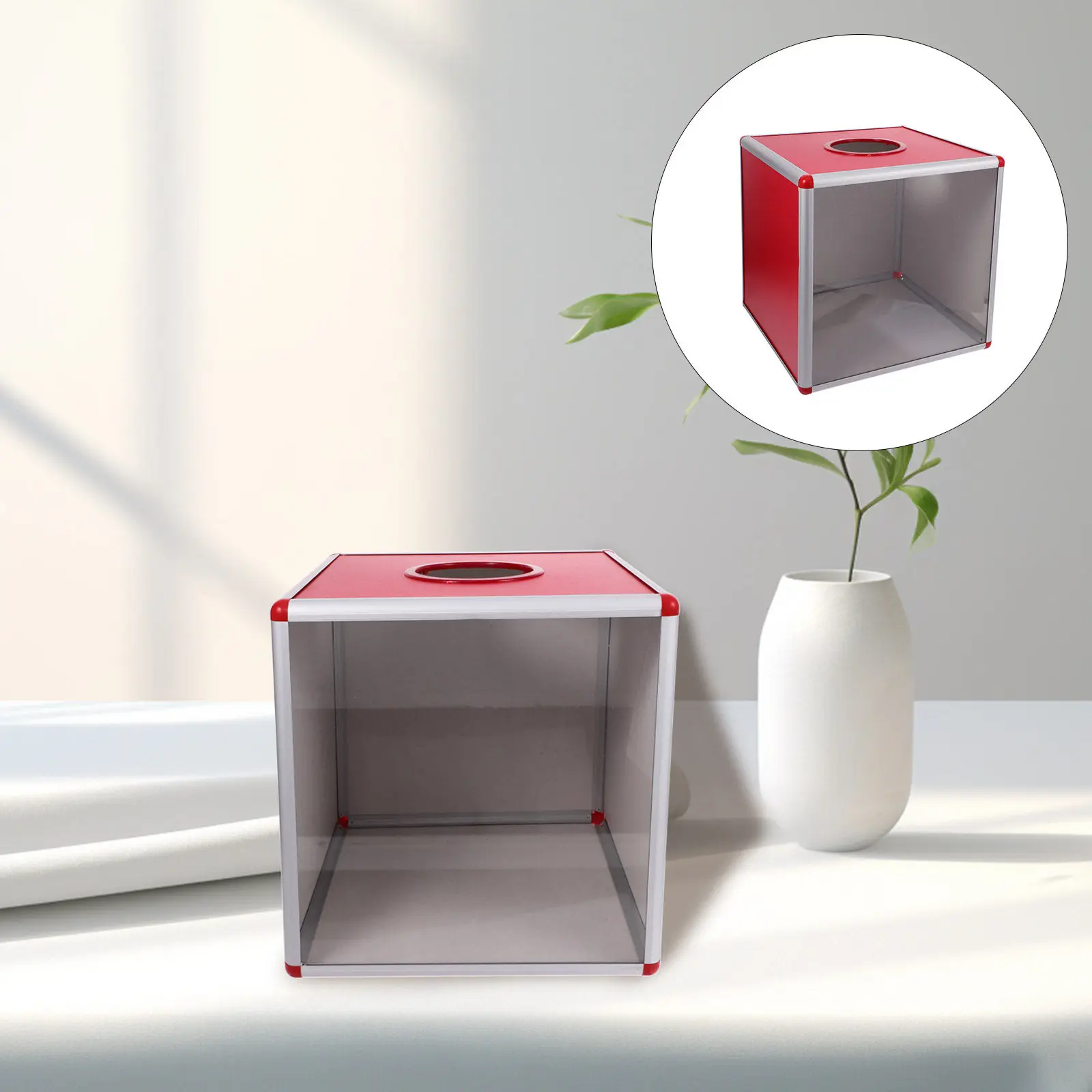 Red Clear Raffle Box for Events Parties Fundraisers Weddings Voting Ballots Donations Suggestions Business Cards Luck Draw