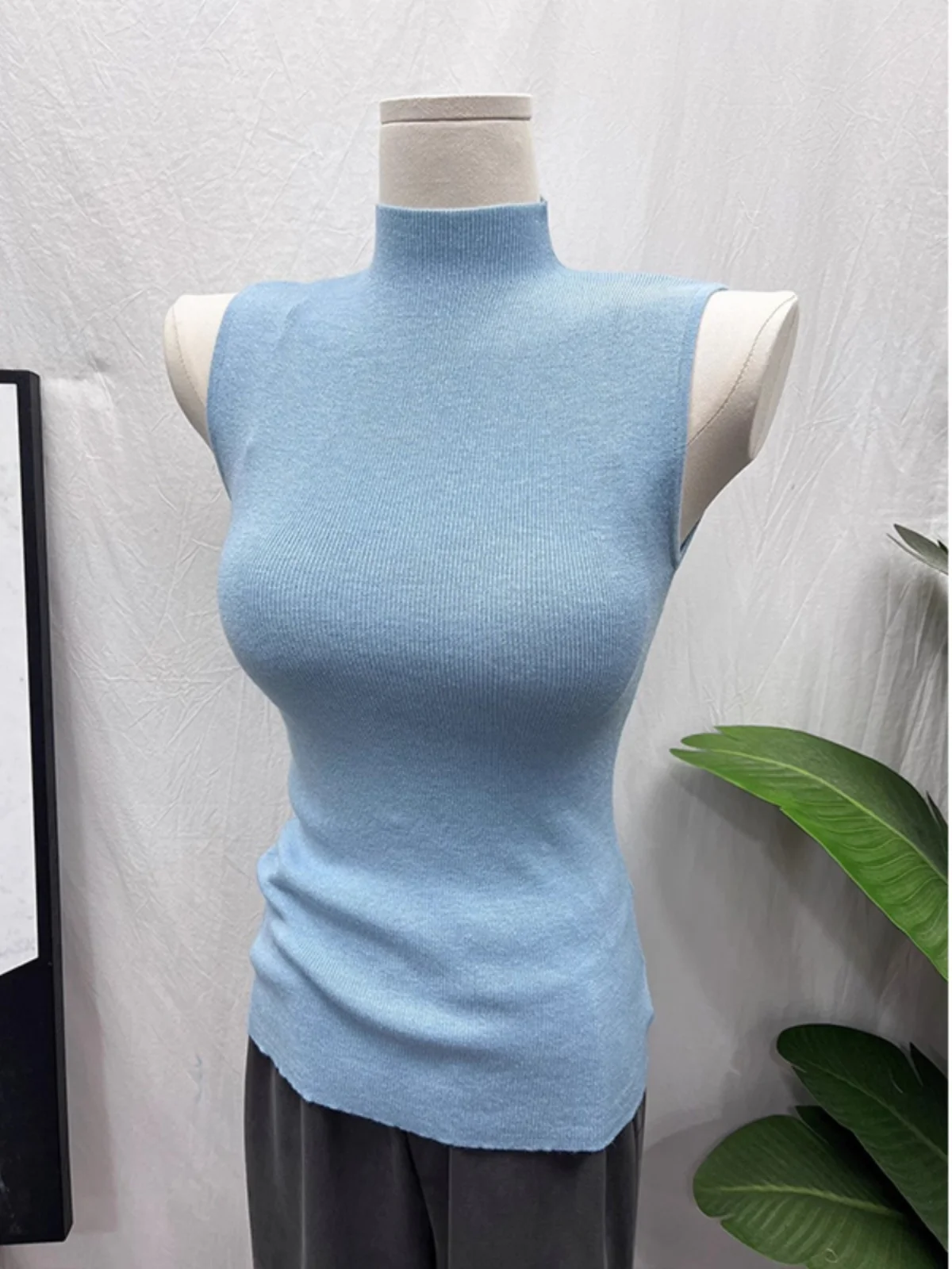 

Autumn Winter Slim Fit f High Collar Svel Vest Earth Tone Inner Wear Base irt Knitted Sweater Women's Faion