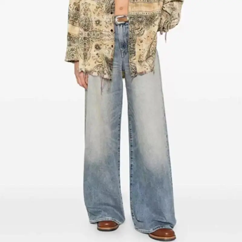 

Винтажные джинсы Maxdutti в стиле Mom Jeans, минималистичные, в стиле ретро, с высокой талией, широкими штанинами, ностальгические, свободного кроя, джинсовые брюки для женщин