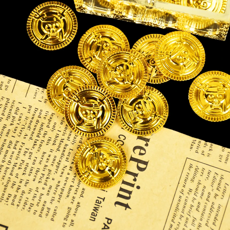 50/100/200Pcs Piraten Gold Münzen Kinder Geburtstag Party Dekoration Gefälligkeiten Kunststoff Gefälschte Münze Schatz Geschenk Halloween cosplay Requisiten – Detail 5