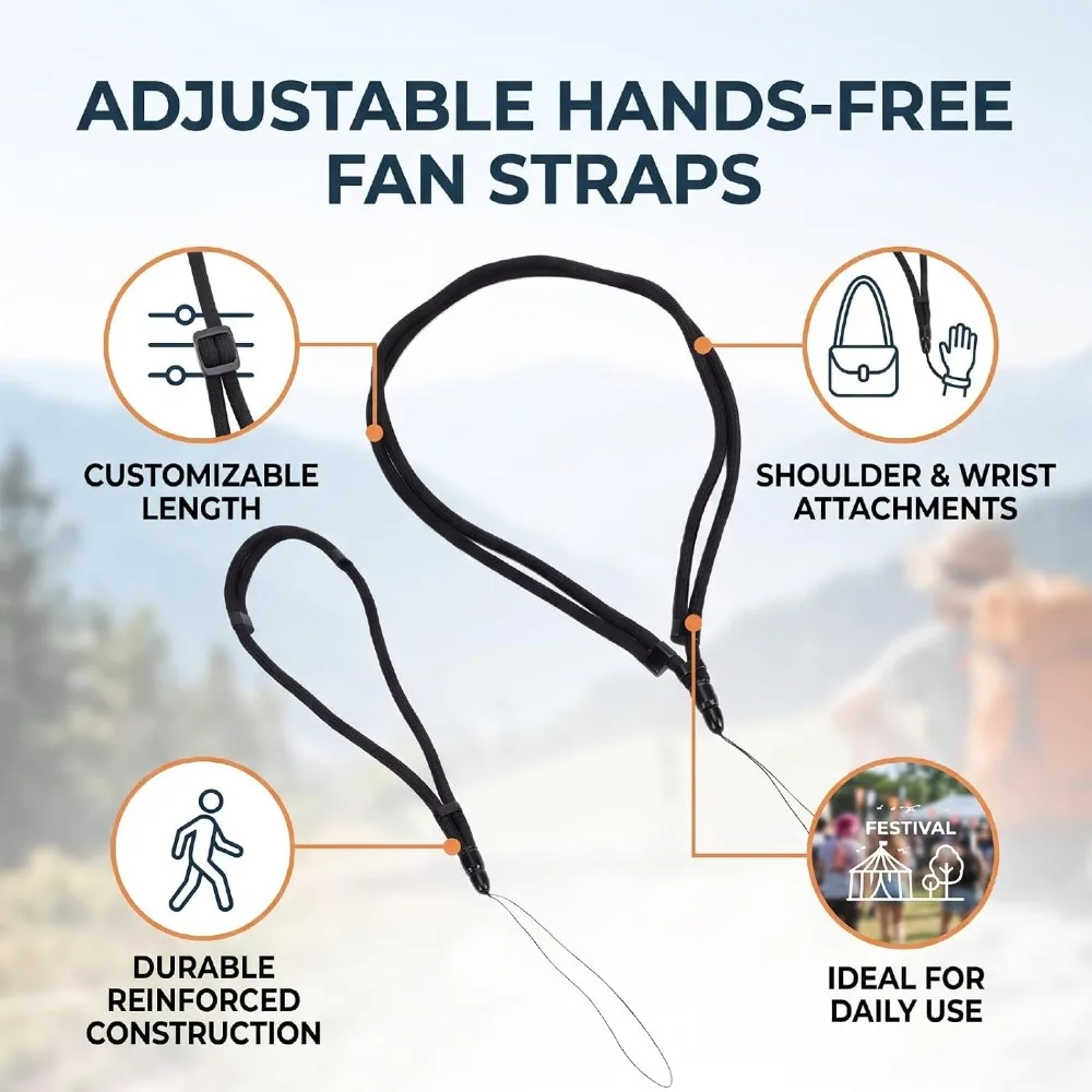 2PCS Adjustable Length Crossbody Strap Black Nylon Portable Fan Accessories Secure Clip Attachment for Shark ChillPill