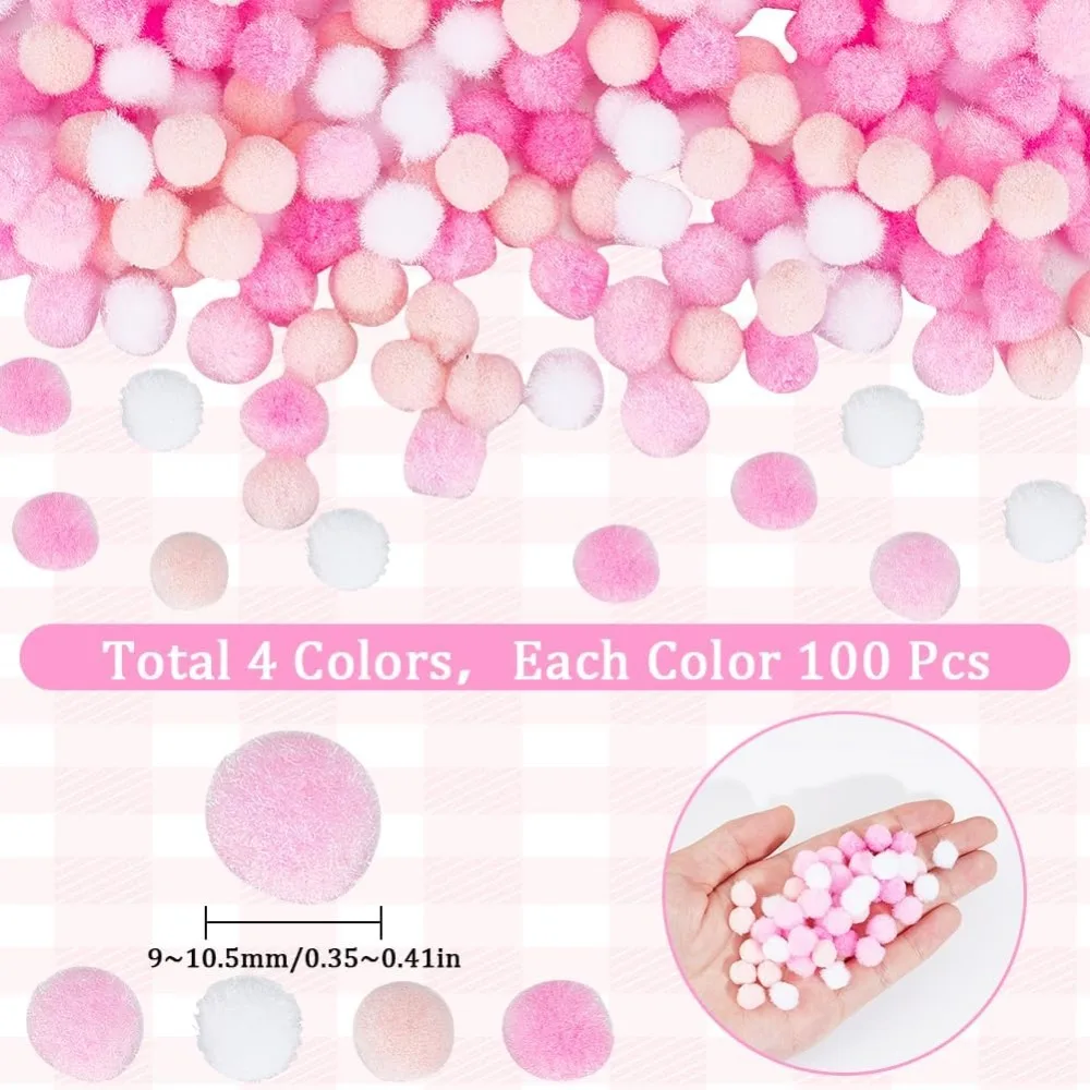 400Pcs Small Pink Pompoms Fuzzy Balls Bulk Valentine's Day 10mm Mini Pom Pom Ball Soft Round Fluffy Puff Cat Kitten making kit