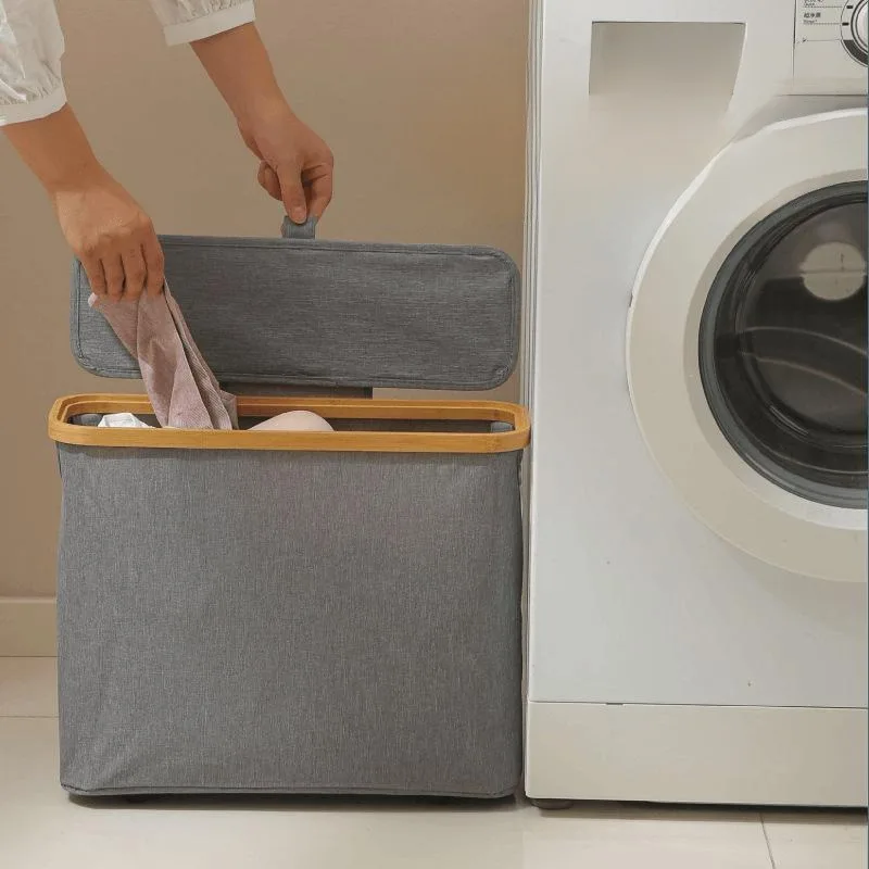 

Bamboo wood bathroom paper towel storage frame gap large open foldable large capacity storage basket
