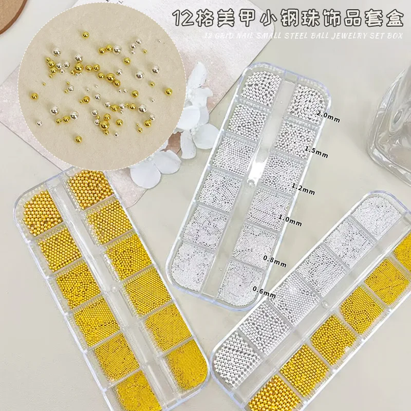 

Gold Silver Exquisite Small Steel Ball Bead Set Box Resin Pearl Bowknot Star Rivet Nail Art Accessories Decoration Manicure Tool
