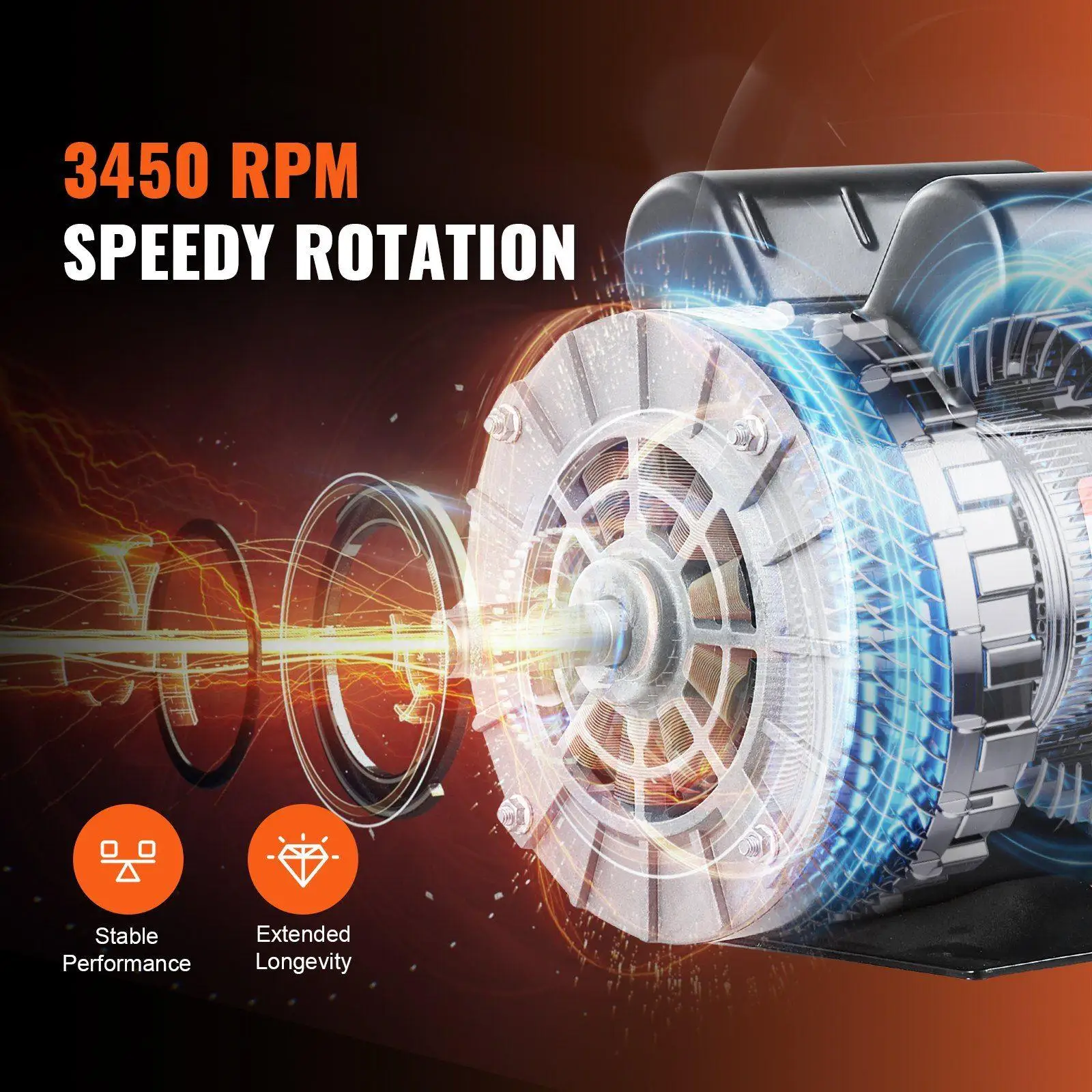 3HP 230V 3450RPM 56Frame Industrial Electric Motor 15.5A Reversible Rotation Open Drip-Proof Steel Frame Design