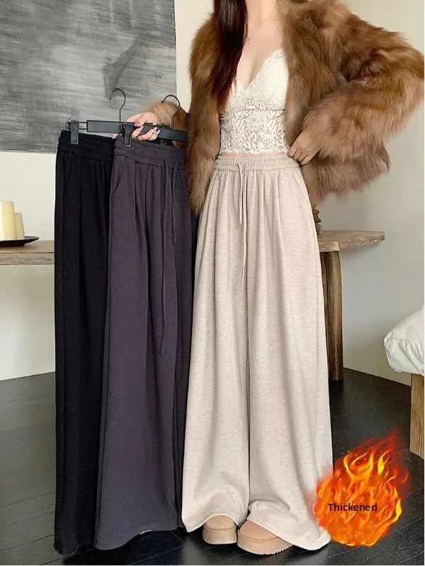 

plus Size Women's Thickened Fleece Lined Casual Pants High Waist Wide Leg Pants Stylish Autumn Winter Fashion Korean Style