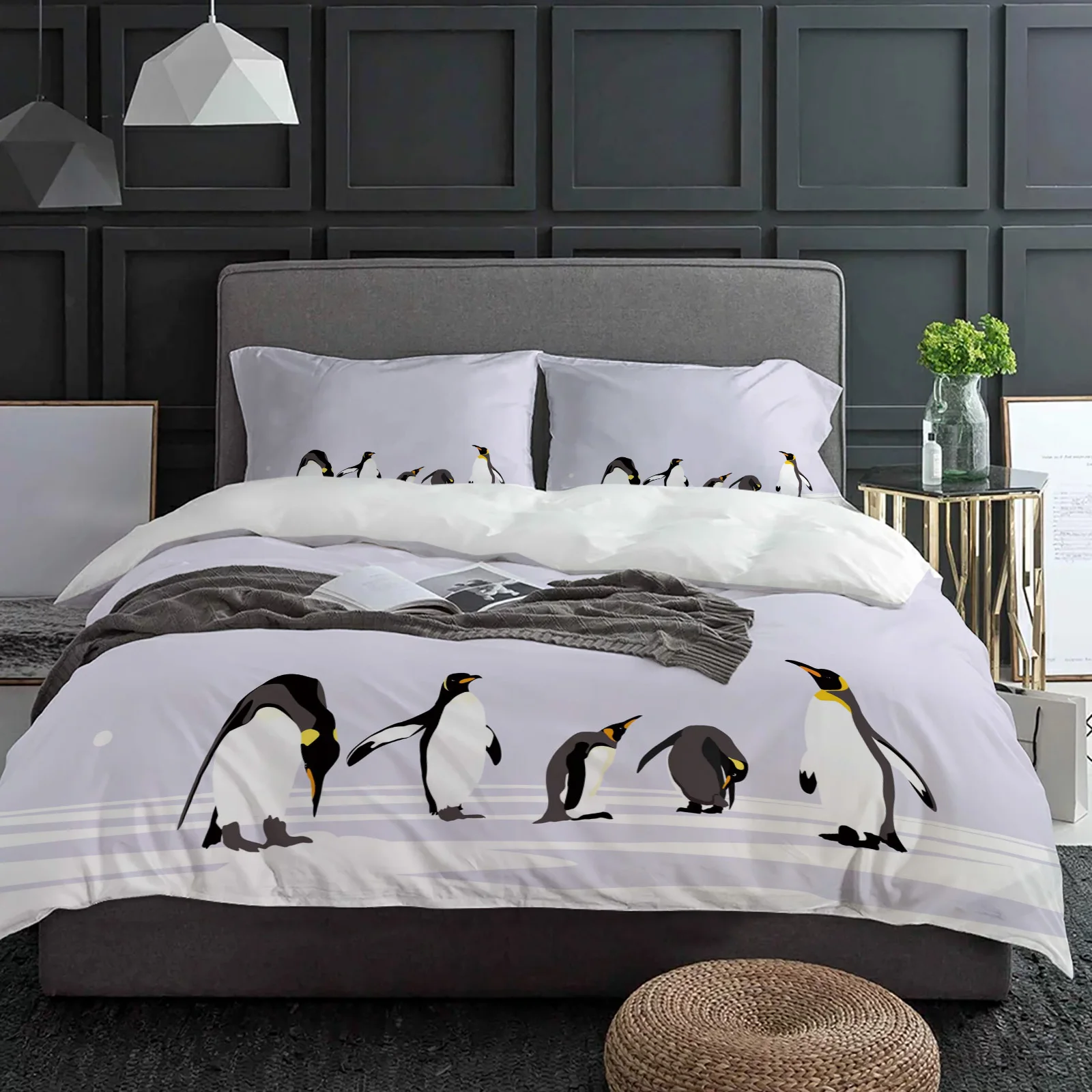 Winter Theme Animal Penguin Bedding Set 3pcs Duvet Cover Pillowcase Kids Adult Quilt Cover Double Bed Set Home Textile