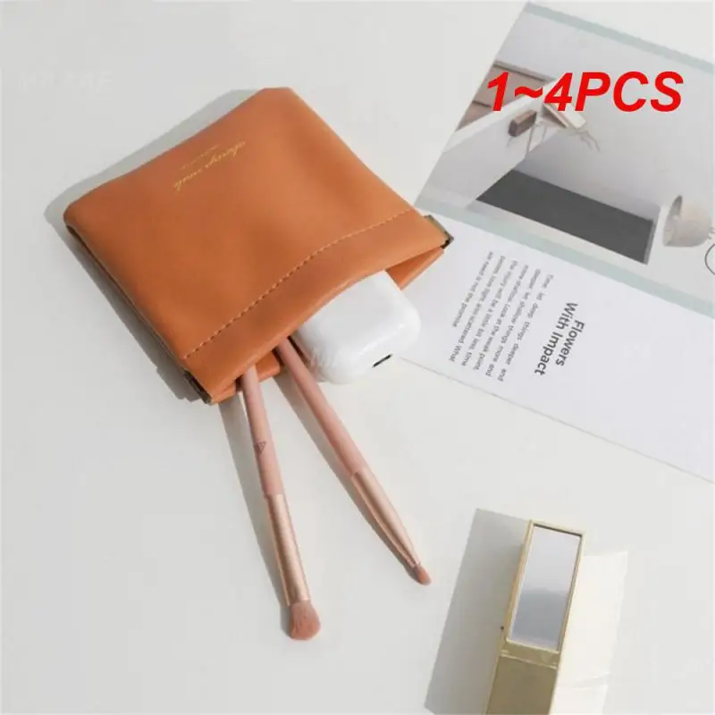 1~4PCS Leather Storage Bag Foldable Easy To Carry Pu Leather Material Solid Color Storage Bag Digital Bag No Drop No Leakage