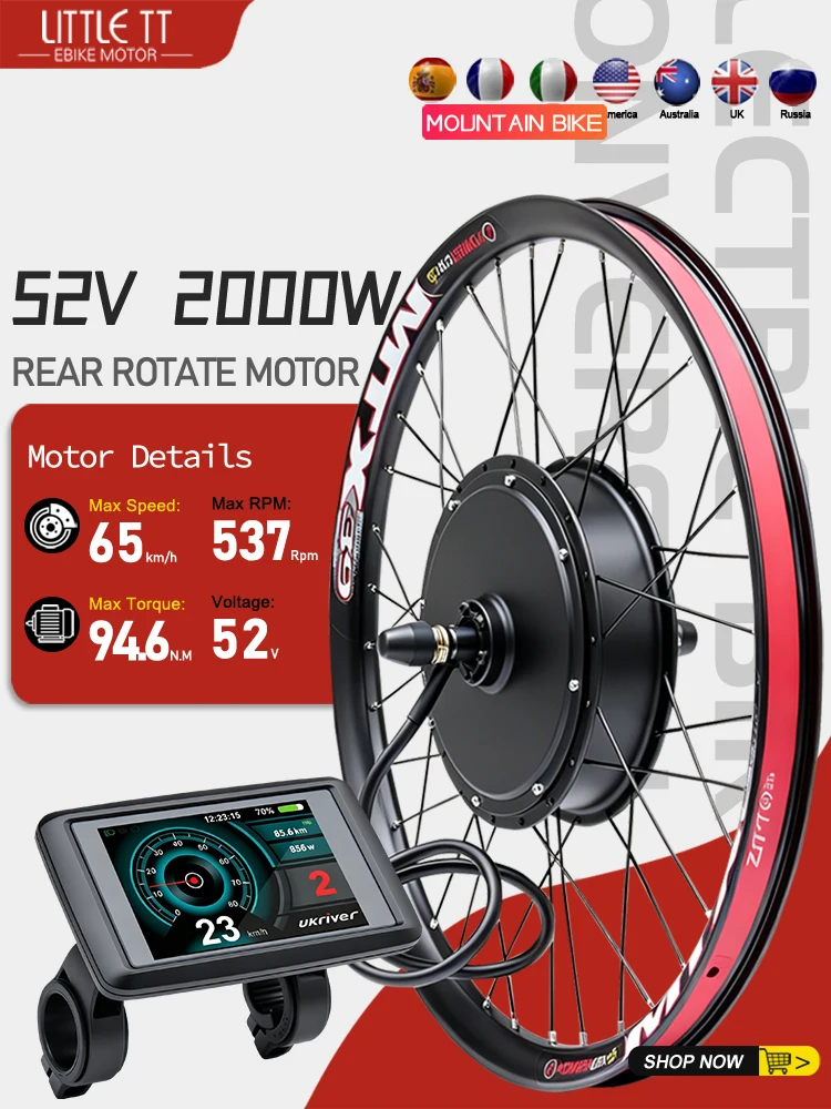 AliExpress LITTLE TT 52V 2000W Ebike Conversion Kit Brushless Rear Electric Wheel Hub Motor 55-65KM/H Fast For 20"-29" Electric Bike Conversion Kit