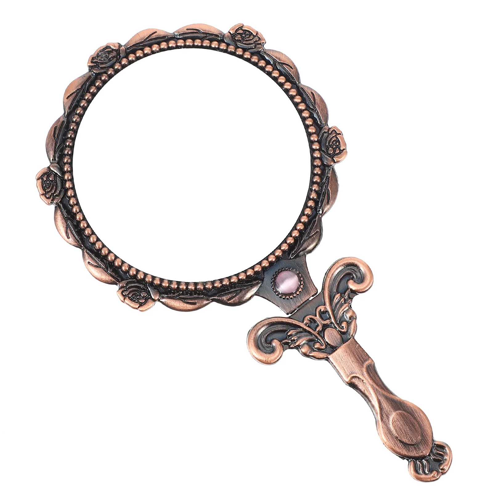 مرآة مكياج صغيرة محمولة قابلة للطي بتصميم عتيق، مرآة منقوشة محمولة باليد، أداة مكياج جيب هدية للسفر